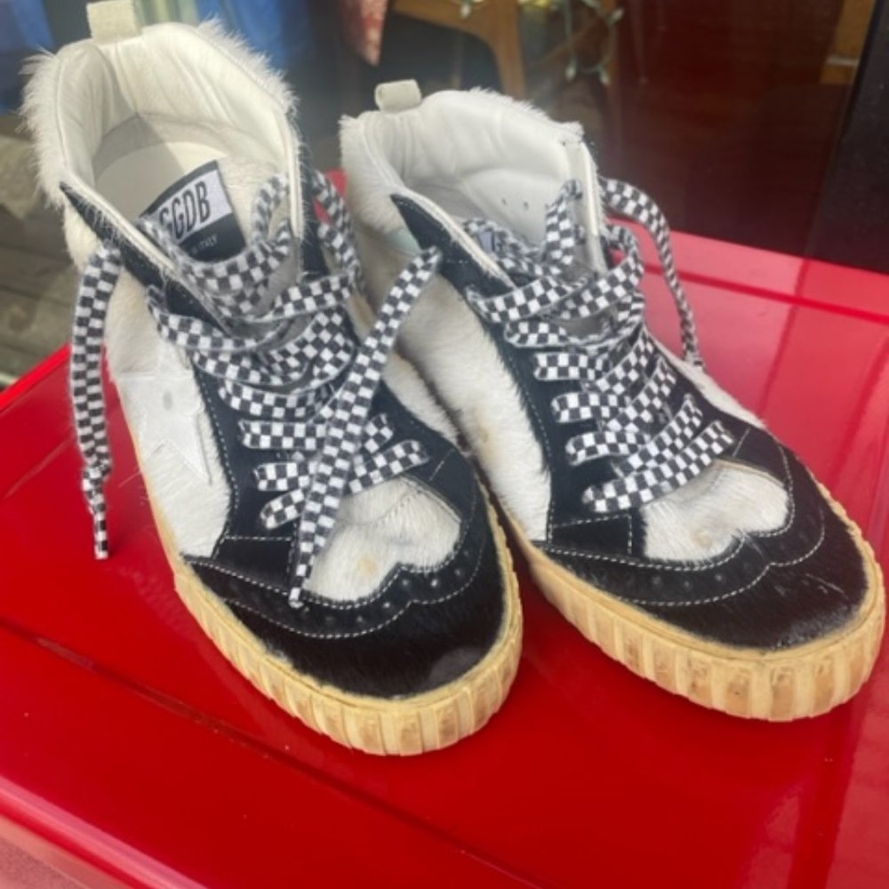 Golden Goose Midstar Pony hair in black/white/blue -worn 3 times